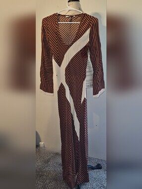 Women's Brown & White Geometric Maxi Dress